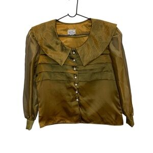 Vintage Women's Positively Ellyn Dressy Taffeta Top Metallic Gold Size L